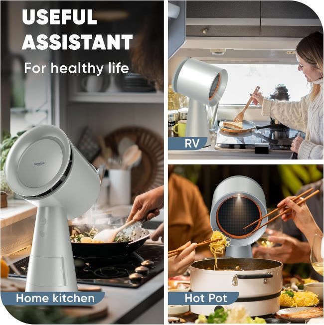 BREETEE portable range hood reducing smoke and cooking odors for apartments, RVs, dorms, and indoor grilling