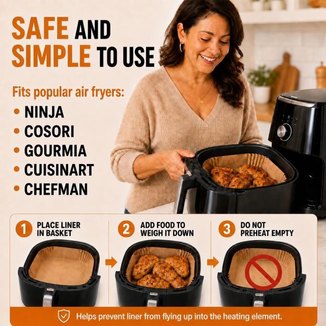 Baker's Signature 8-inch square air fryer paper liners for 5 to 8 qt baskets