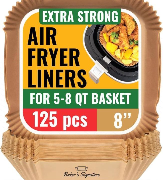 Baker's Signature air fryer paper liners in an air fryer basket in California