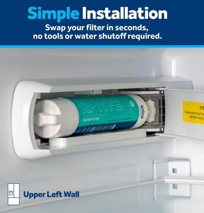 GE RPWFE refrigerator water filter reducing contaminants while helping protect appliance performance