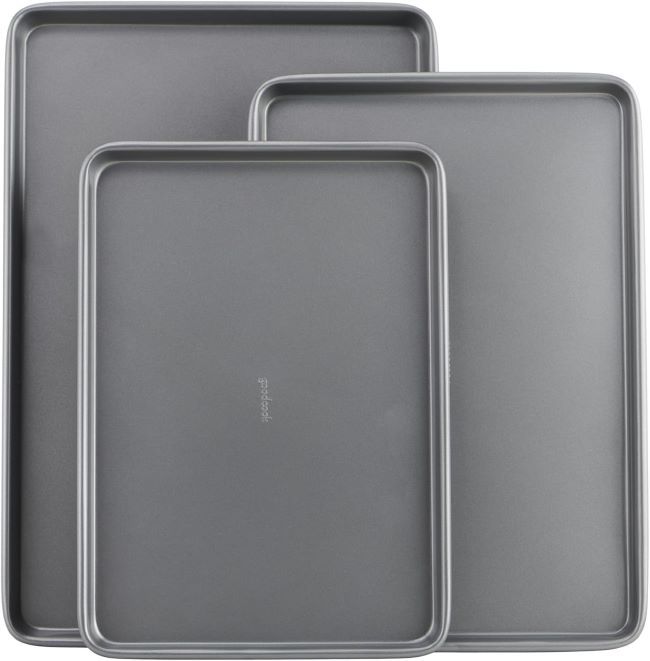 GoodCook Everyday nonstick baking sheet set stacked on a kitchen countertop