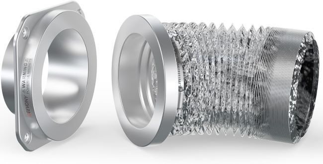 Jeevony Magnetic Dryer Vent Coupling DV180 installed behind a clothes dryer for a secure vent connection in Illinois