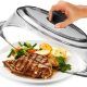Le'raze glass microwave cover with silicone handle on a dinner plate in Pennsylvania