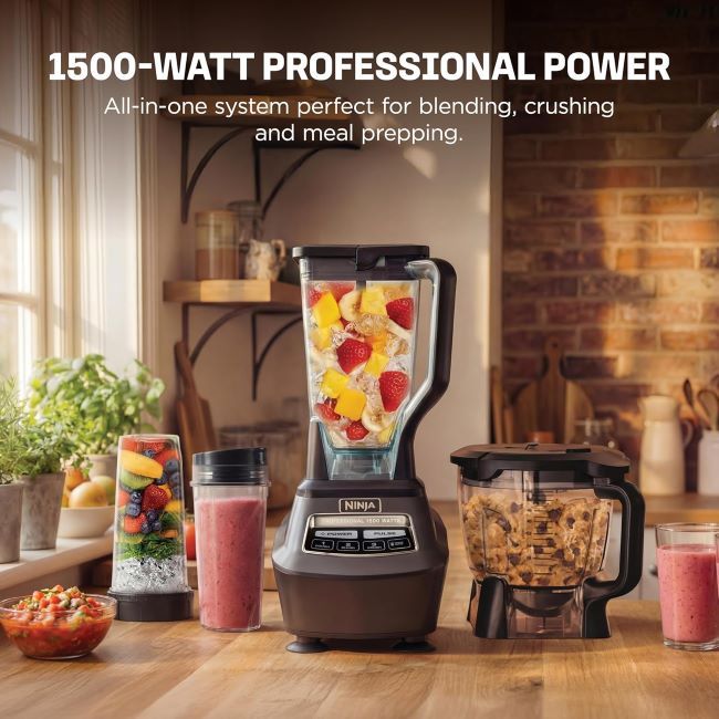 Ninja Kitchen System with blender pitcher, food processor bowl, and to-go cups for versatile meal prep