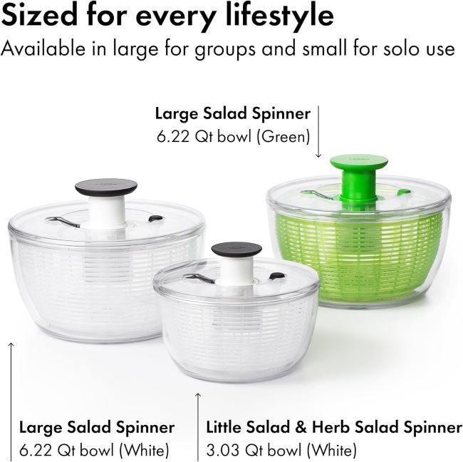 OXO Good Grips salad spinner with one-handed pump and large basket for quick produce drying