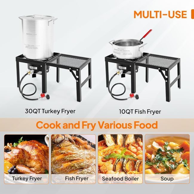 ROVSUN outdoor cooking kit preparing seafood boils, fish fries, and large family meals