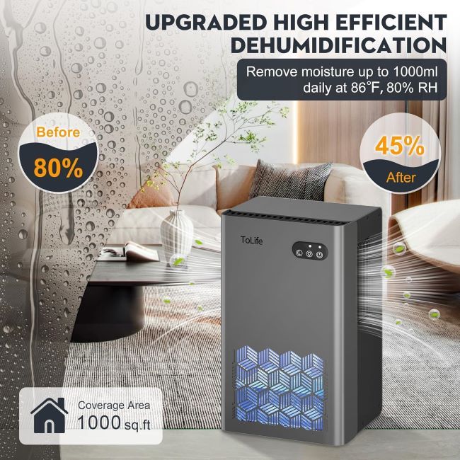 Affordable ToLife portable dehumidifier for bathroom, basement, and home use