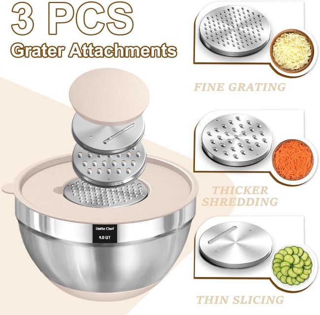 Umite Chef nesting mixing bowls with grater attachments for meal preparation