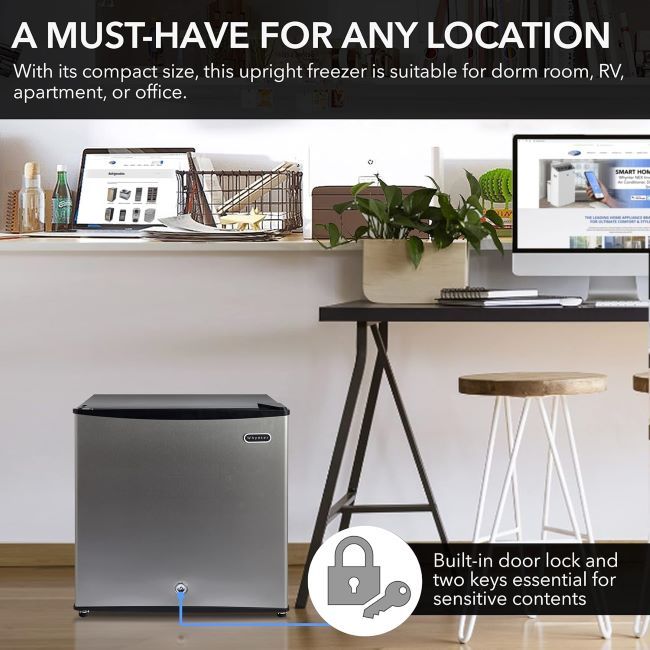 Whynter CUF-112SS Energy Star compact freezer with lock, removable shelf, and 1.1 cubic feet capacity