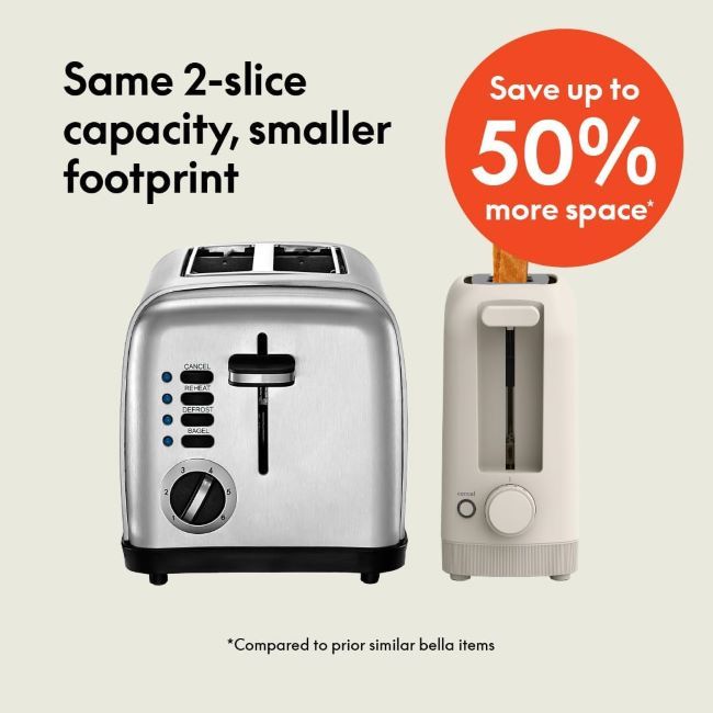 Compact bella 2 Slice Slim Toaster with adjustable browning settings for everyday breakfast