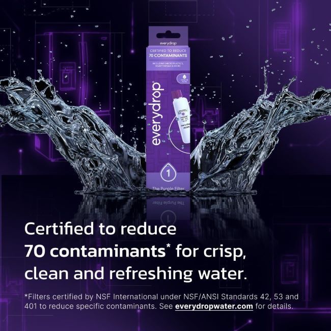 everydrop by Whirlpool refrigerator water filter reducing contaminants while protecting appliance performance