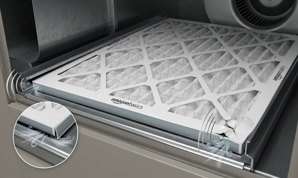 Amazon Basics 20x20x1 air filter installed in HVAC return