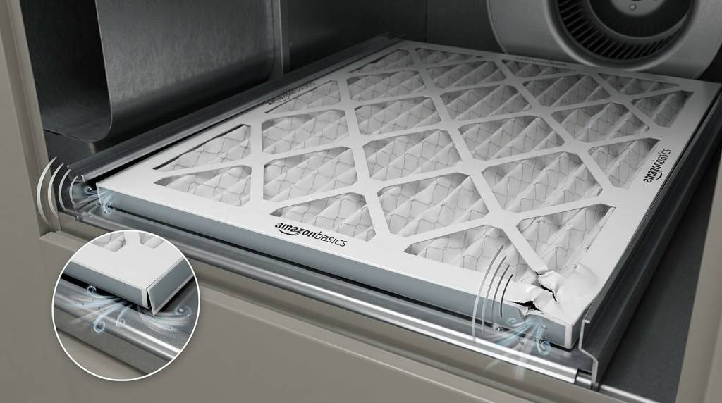 Amazon Basics 20x20x1 air filter installed in HVAC return