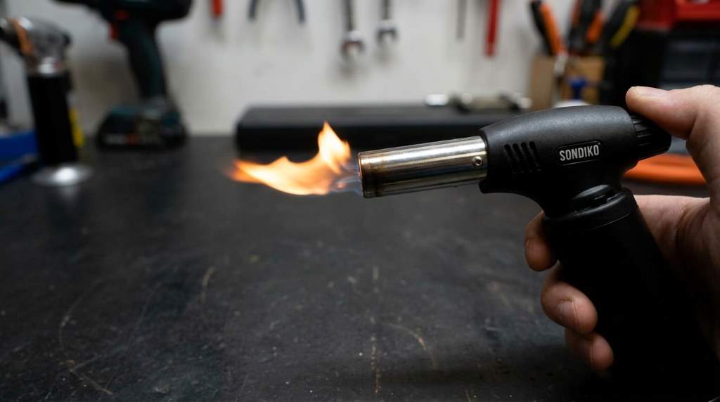 Blue flame from a properly adjusted Sondiko butane torch