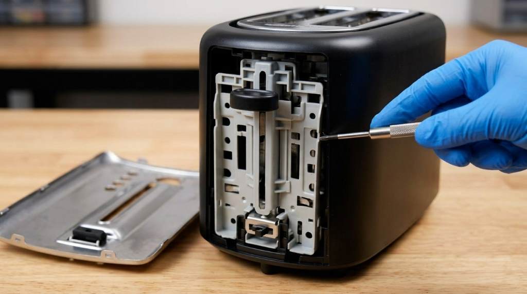 Checking the lever mechanism on an Amazon Basics toaster