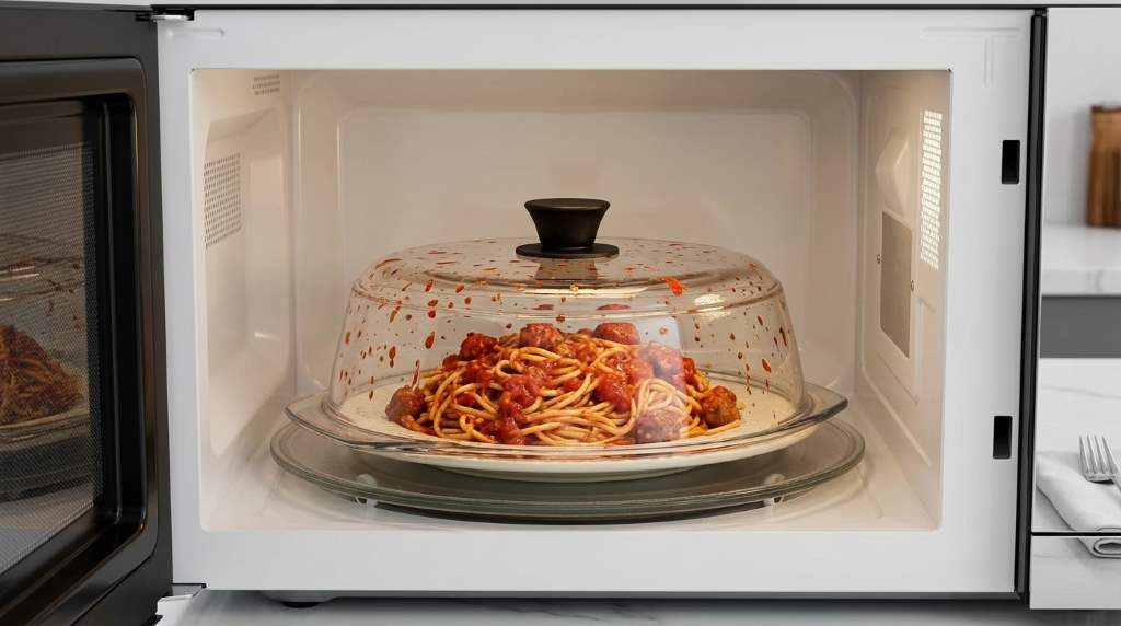 Clean microwave interior after using glass food cover
