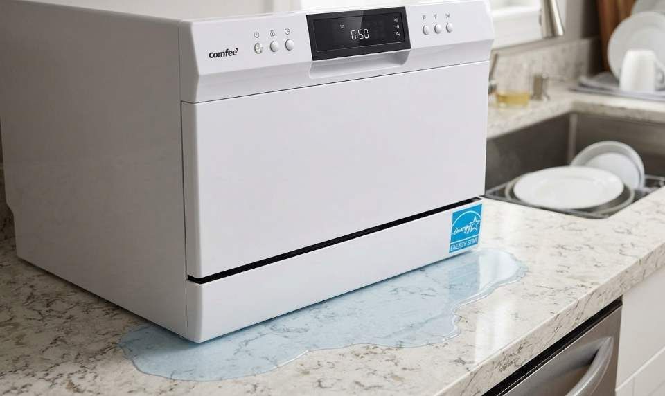 Comfee portable mini dishwasher leaking from door