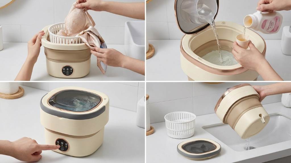 Compact portable washer operating on countertop