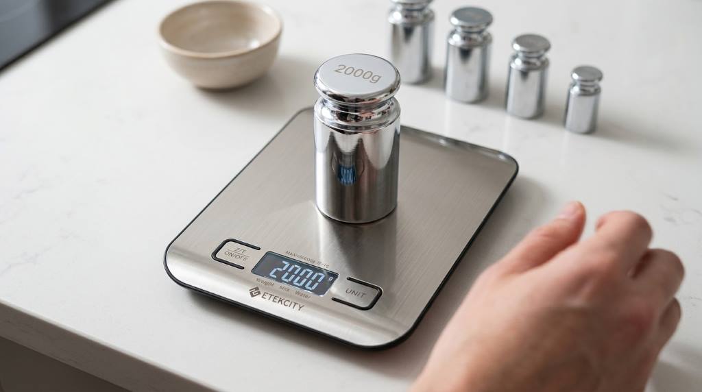 Etekcity digital kitchen scale on a level countertop