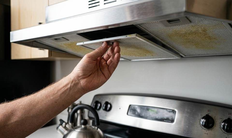 Firegas 30 inch under cabinet range hood installed beneath kitchen cabinet