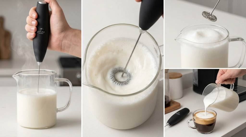 Foamed milk prepared with a Zulay Kitchen frother
