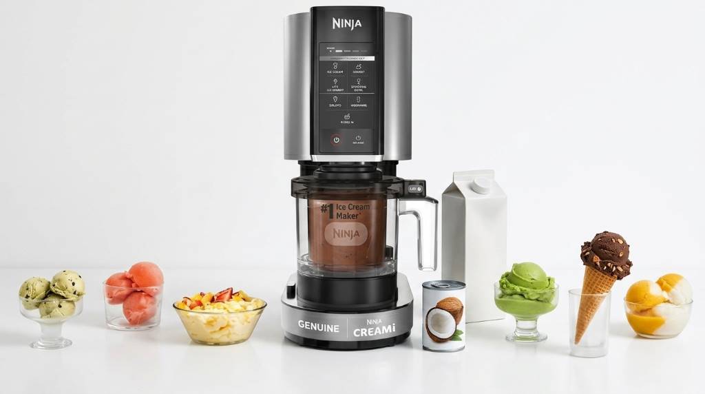 Homemade vegan frozen dessert scooped from Ninja NC301 Creami