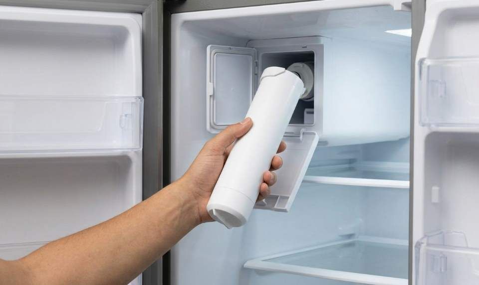 Installing a GE XWFE refrigerator water filter inside refrigerator compartment