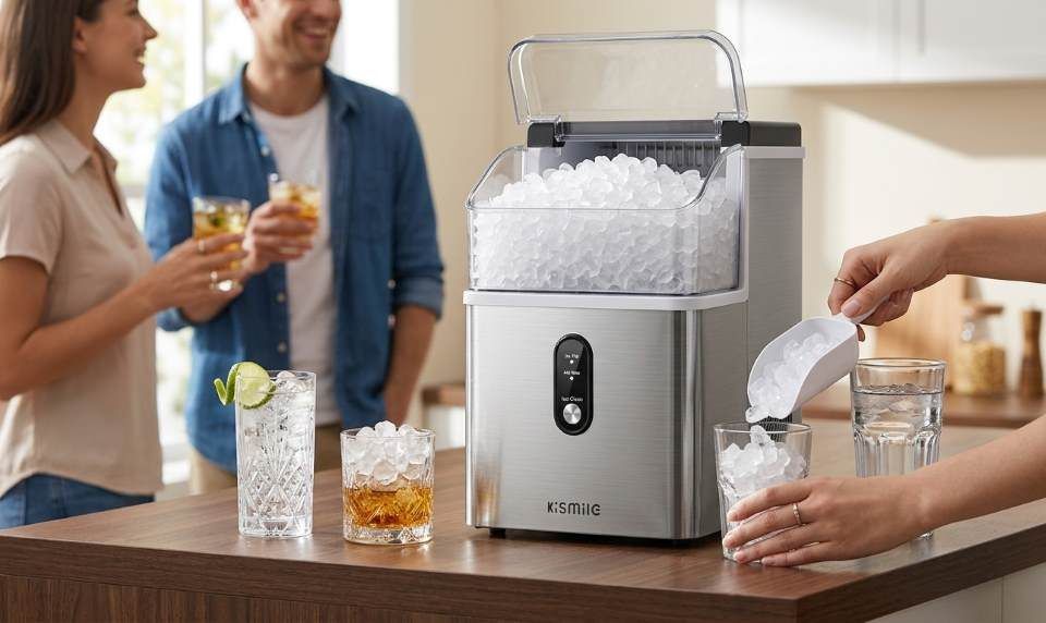 Kismile nugget ice maker producing fresh chewable ice