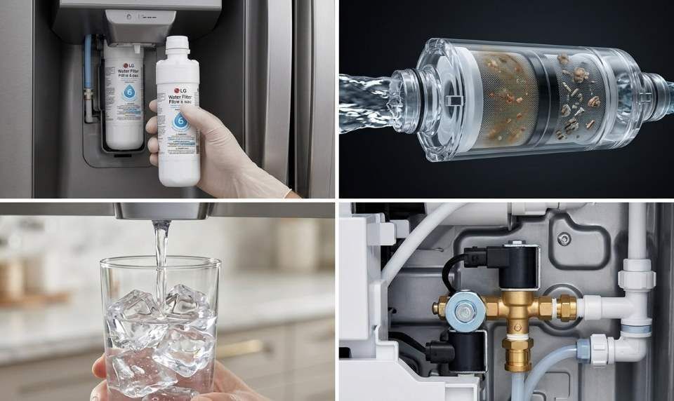 LG LT1000P refrigerator water filter installed in fridge