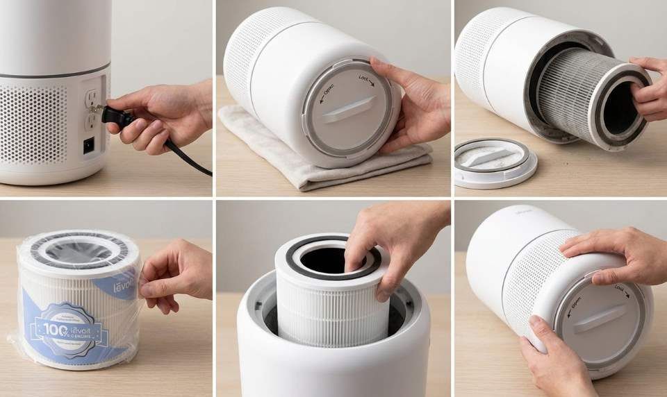Levoit Core 300 P filter replacement steps