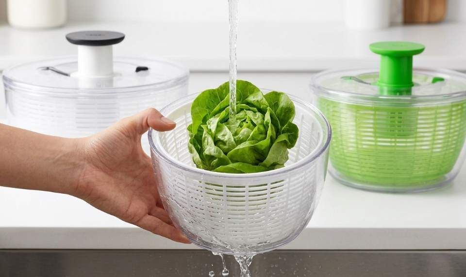 OXO Salad Spinner drying fresh lettuce greens