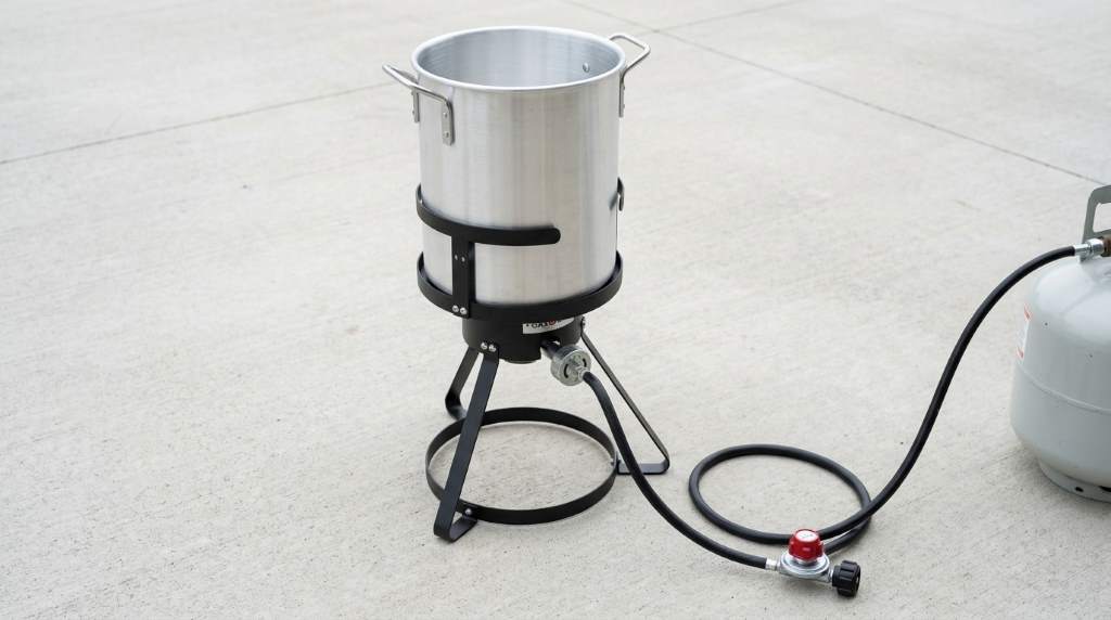 Safe propane burner setup for a GasOne turkey fryer