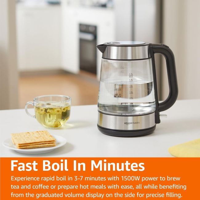 Amazon Basics electric kettle with practical countertop design