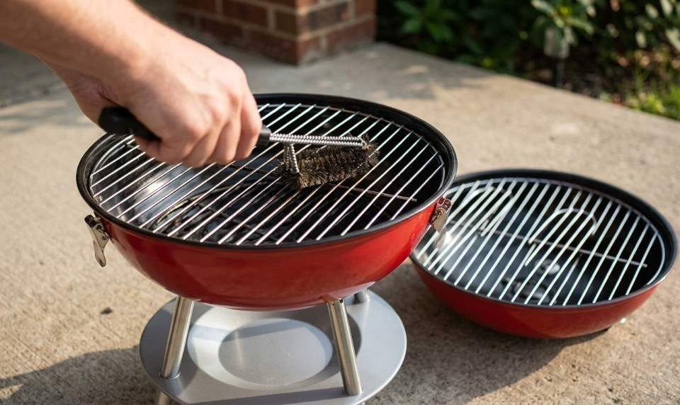 Cuisinart 14 inch charcoal grill with charcoal ready for cooking