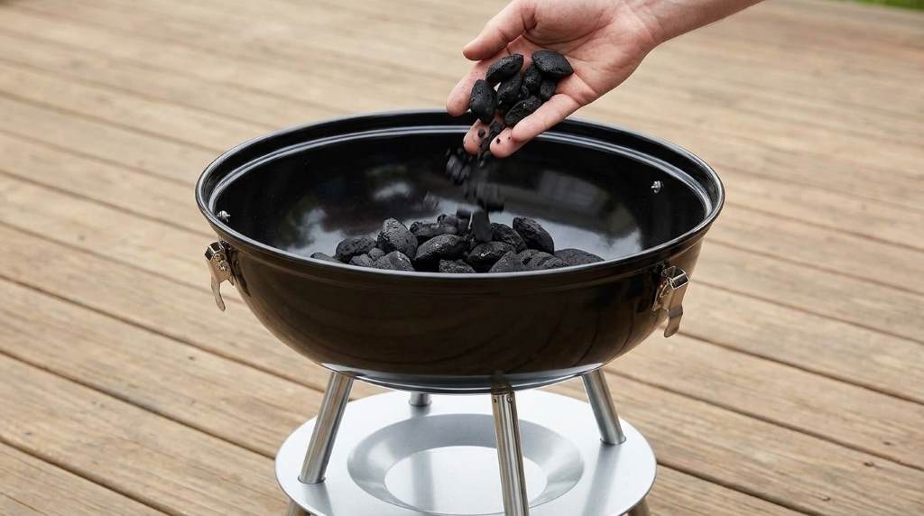 Cuisinart portable charcoal grill cooking food over direct heat