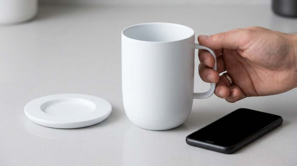 Ember smart mug maintaining hot coffee temperature