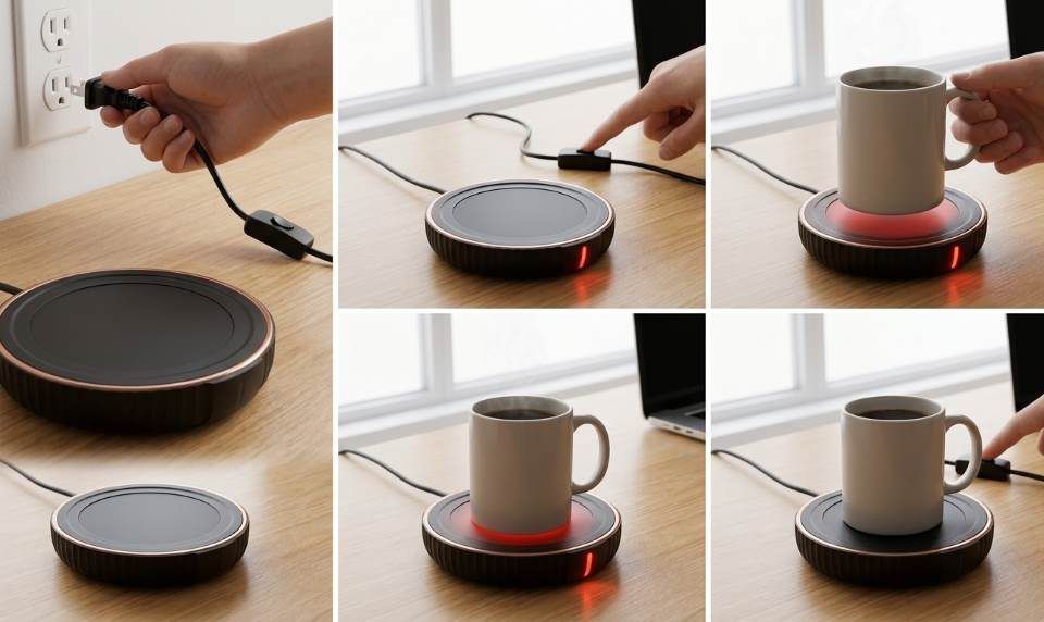 Housegem Coffee Cup Warmer with ceramic mug on heating plate