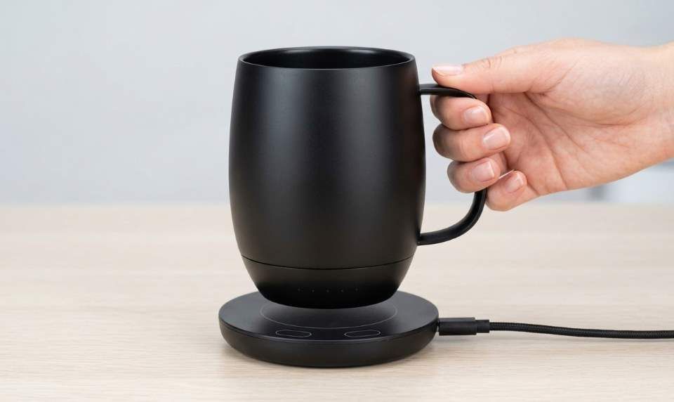 Nextmug self heating mug charging on docking coaster