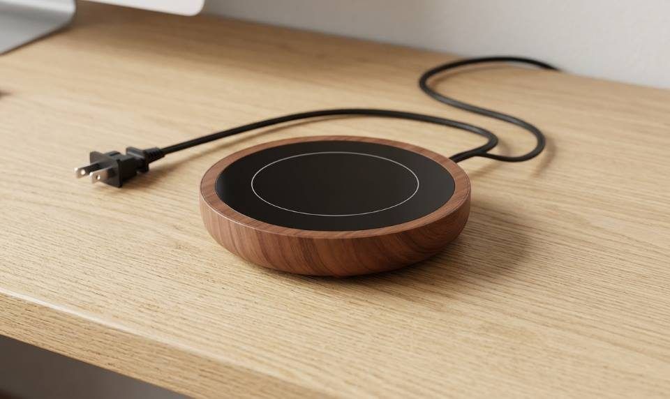 Sweetfull coffee mug warmer with ceramic coffee mug on desk