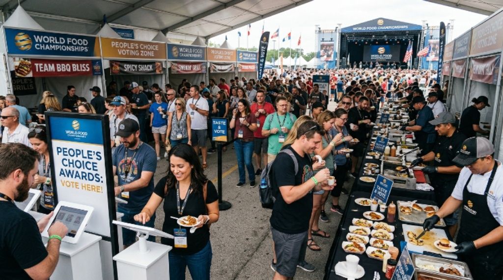 Food tasting event at the World Food Championships with fans voting for People's Choice winners